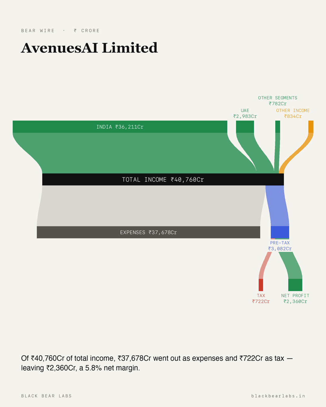 AvenuesAI Limited Sankey diagram — how AvenuesAI Limited makes money, revenue breakdown