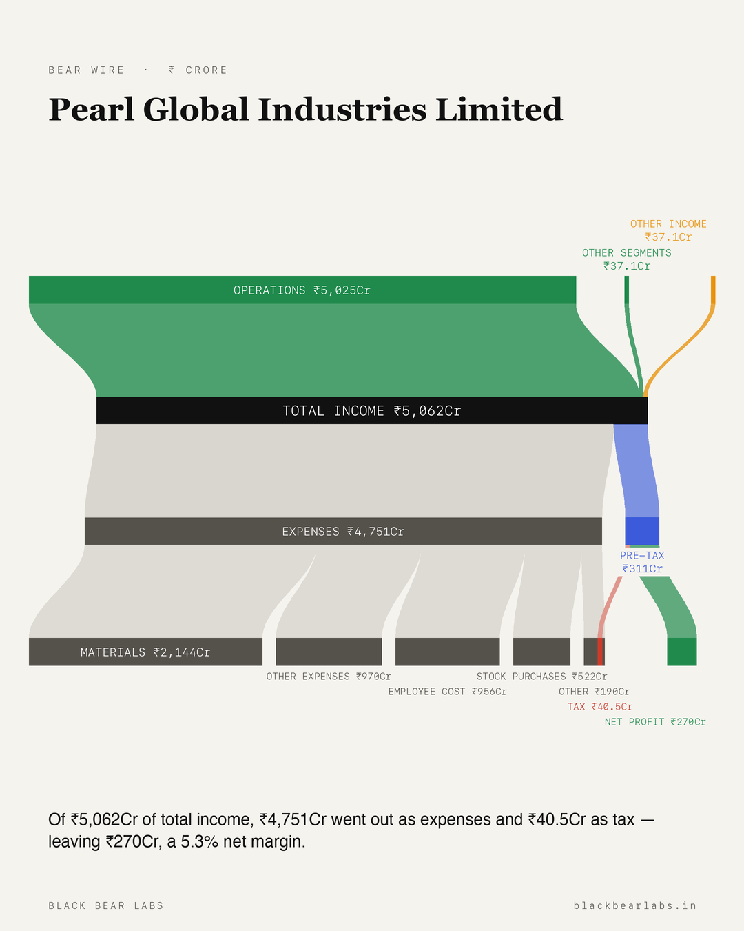 Pearl Global Industries Limited Sankey diagram — how Pearl Global Industries Limited makes money, revenue breakdown